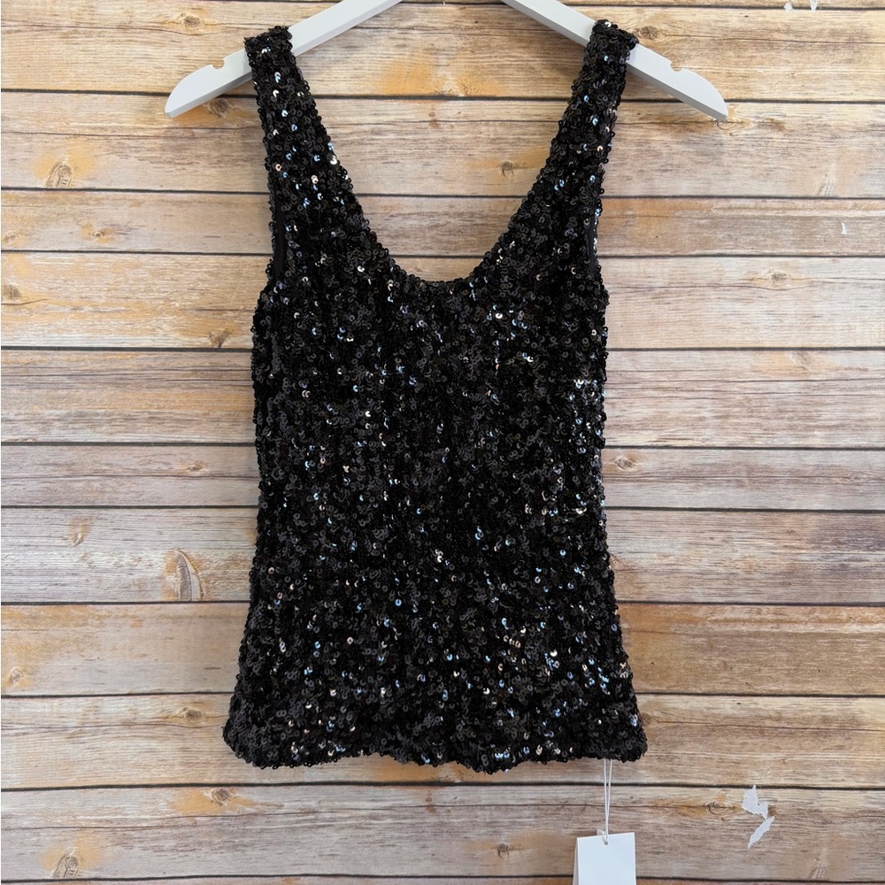 Sophie Rue Tank Women’s Size XS Black Rael Sequin NWT